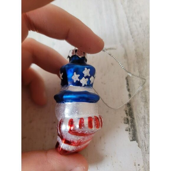 Mini 4th of July Snowman face ornament Xmas decor blown glass - Picture 3 of 4